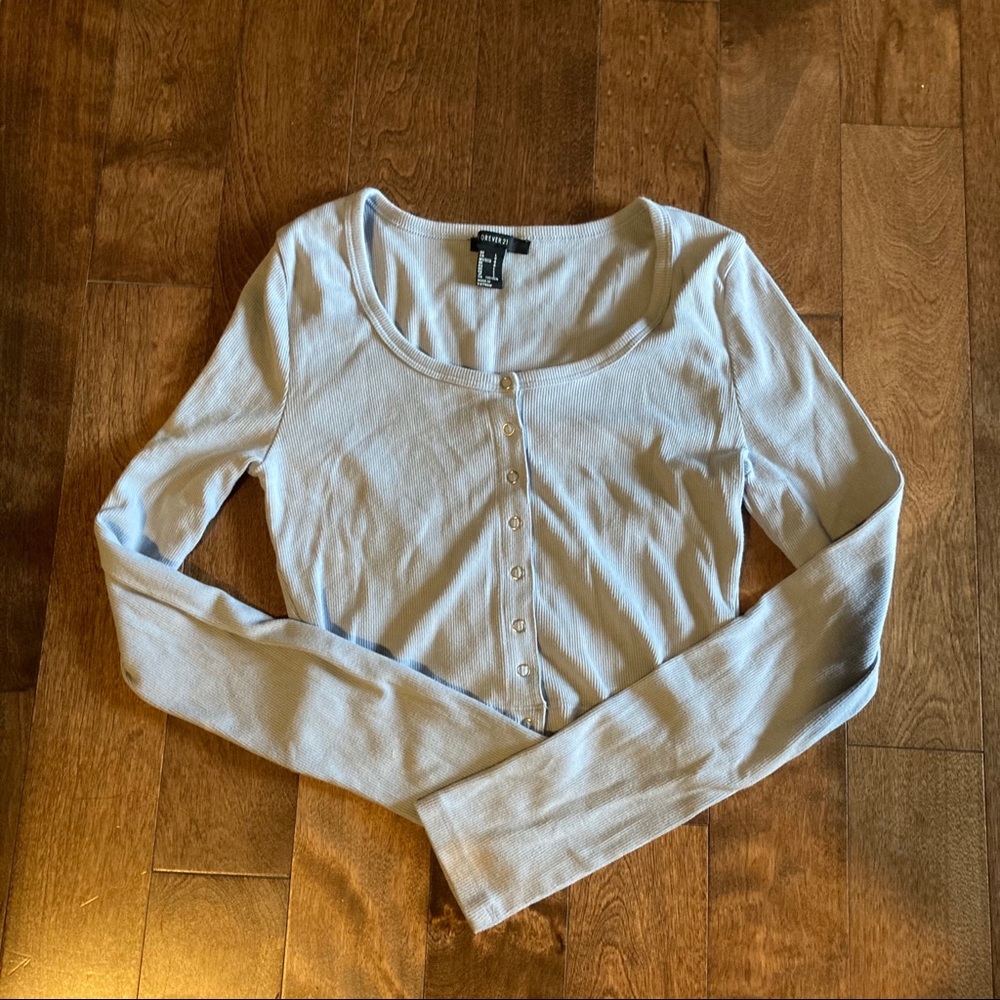F21 Baby Blue Cropped Cardigan